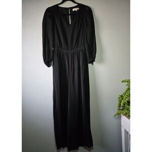 LOFT Black V-Neck Jumpsuit Wide Leg Pockets 6 Petite